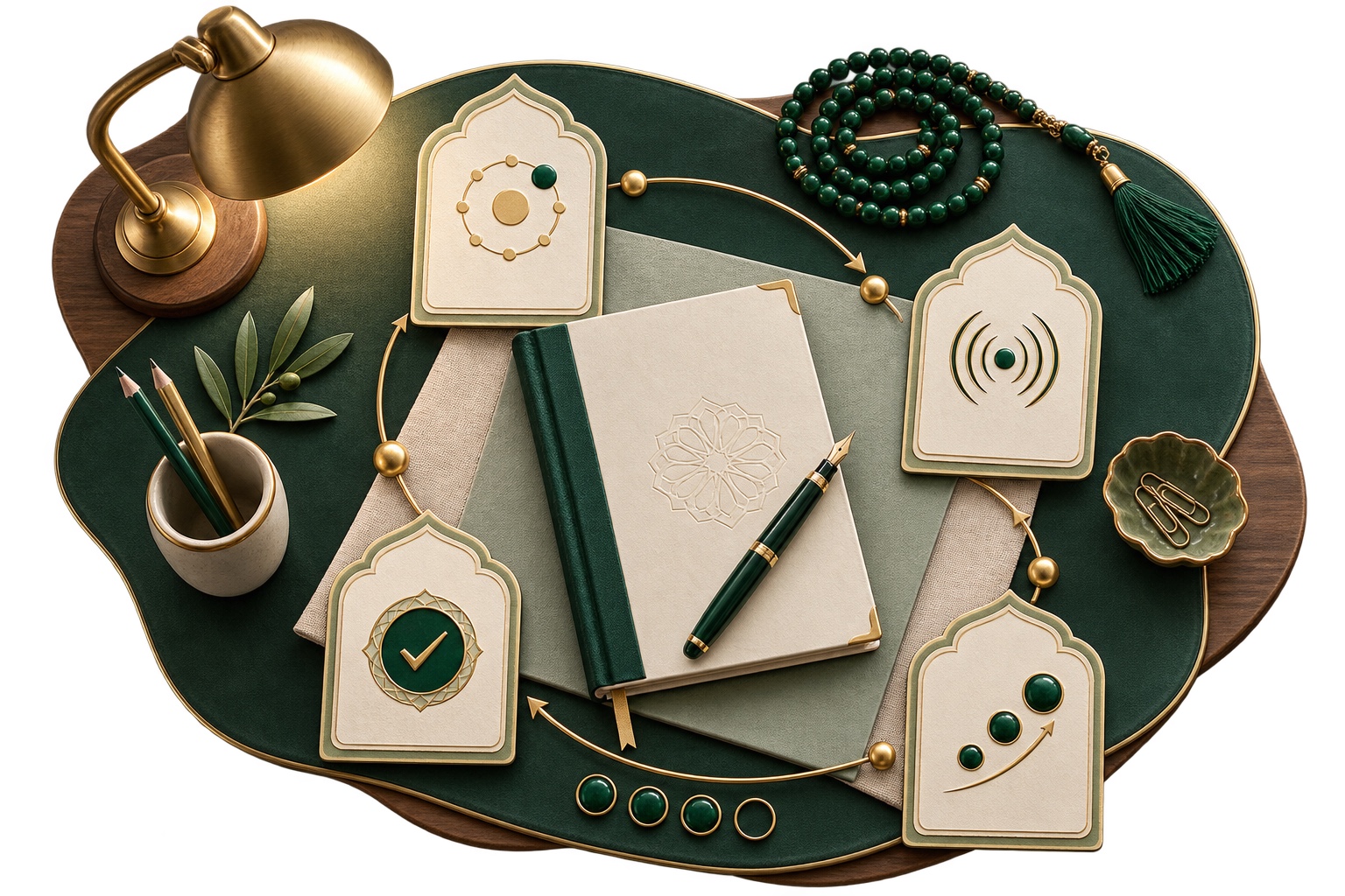 A premium visual study system showing four connected stages of a Surah memorization journey